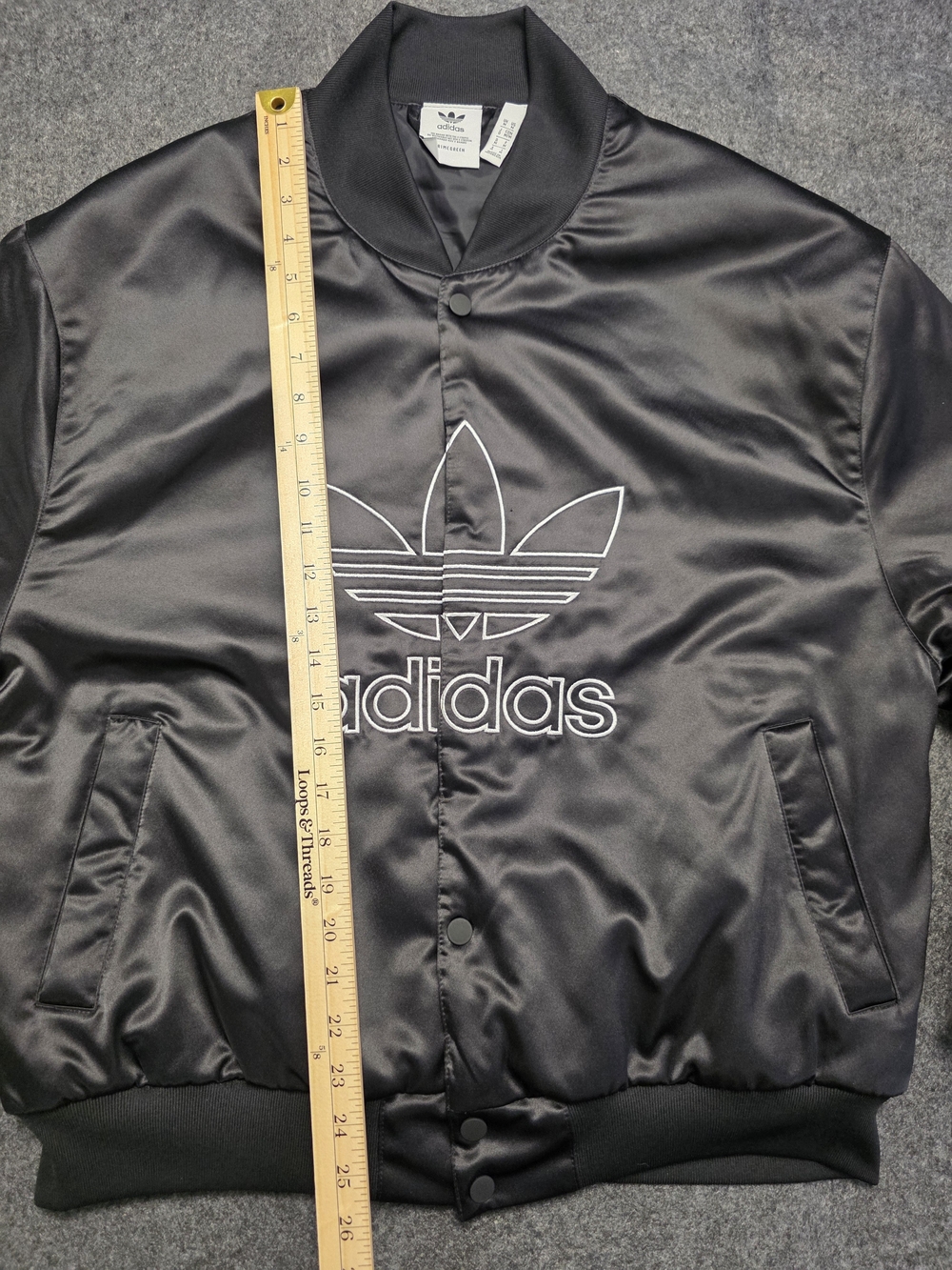 Adidas Men's Black Satin Bomber Jacket with White Trefoil Logo Size Medium - Picture 9 of 14